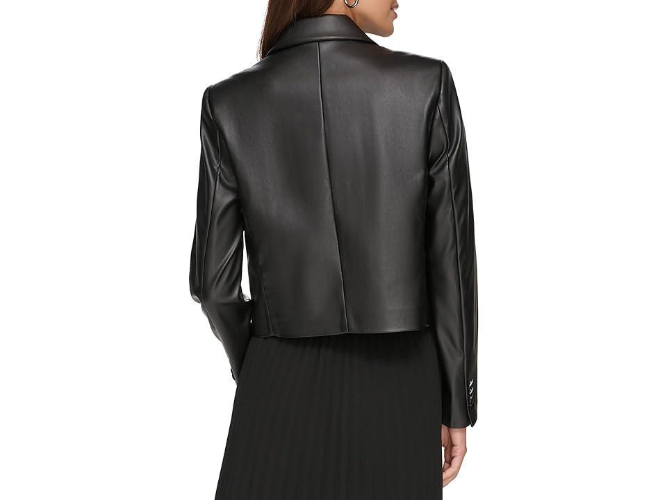 Dkny Womens Cropped Double-Breasted Faux Leather Blazer Product Image