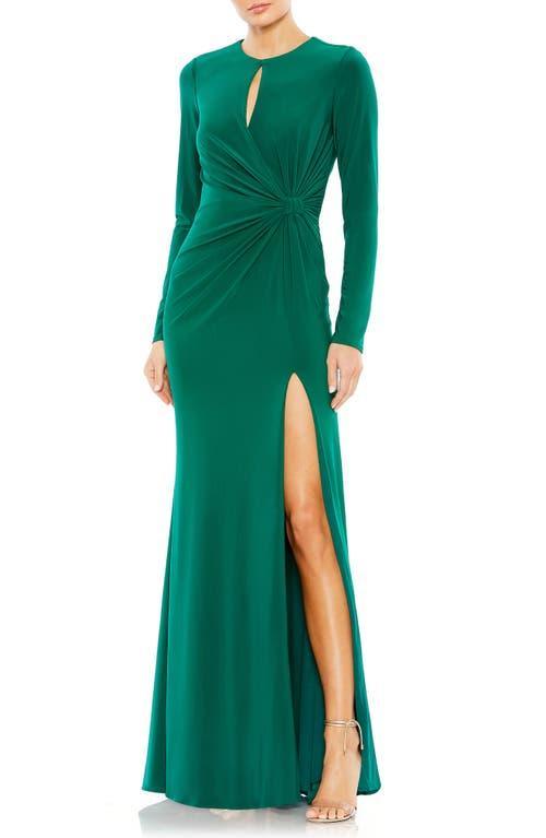 Mac Duggal Ruched Keyhole Long Sleeve Jersey Gown Product Image