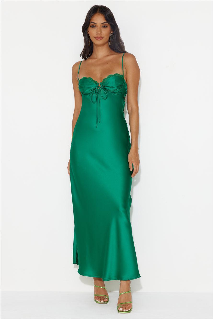 Winery Wedding Satin Maxi Dress Green Product Image