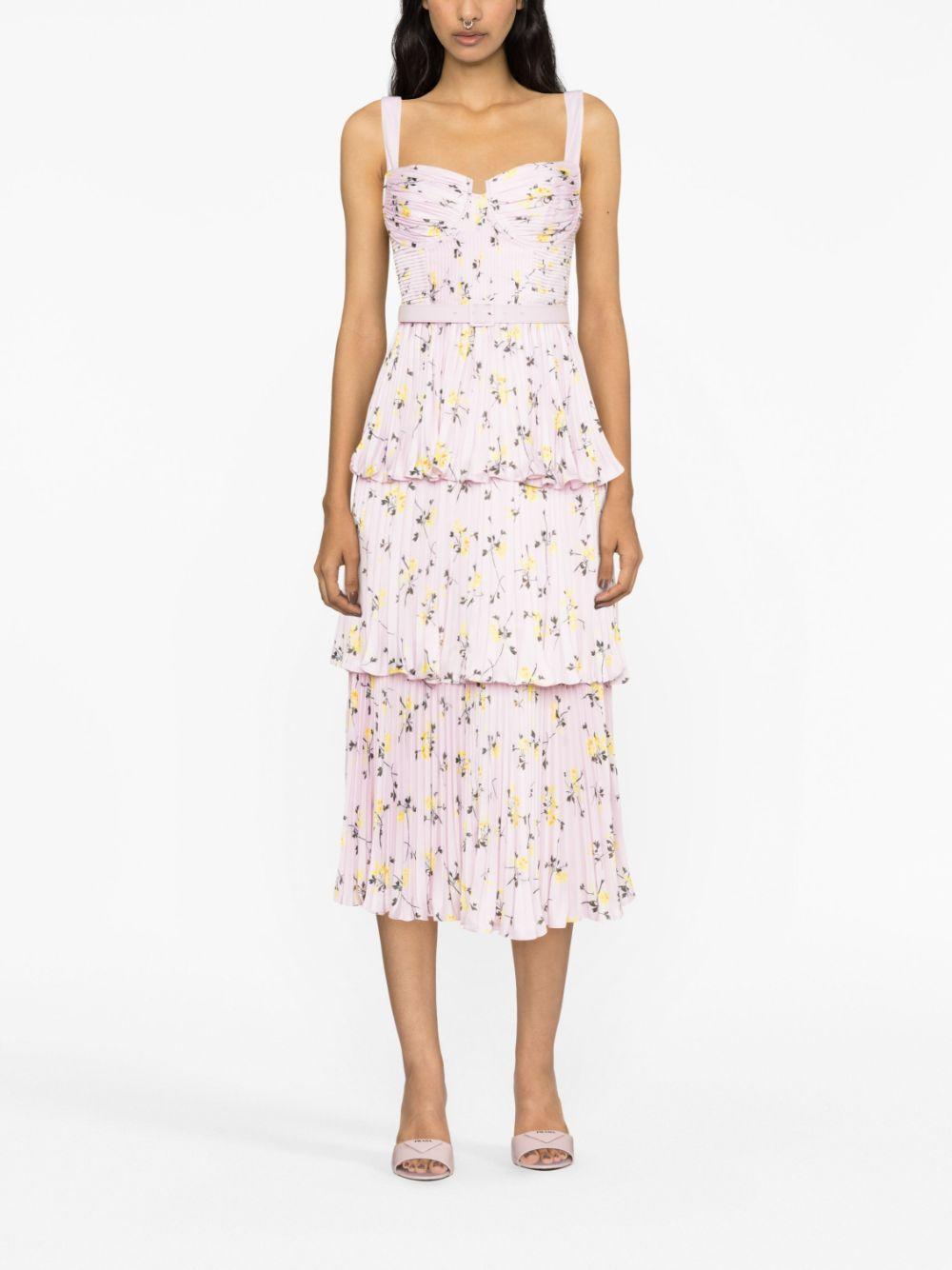 Floral-print Midi Dress In Pink Product Image