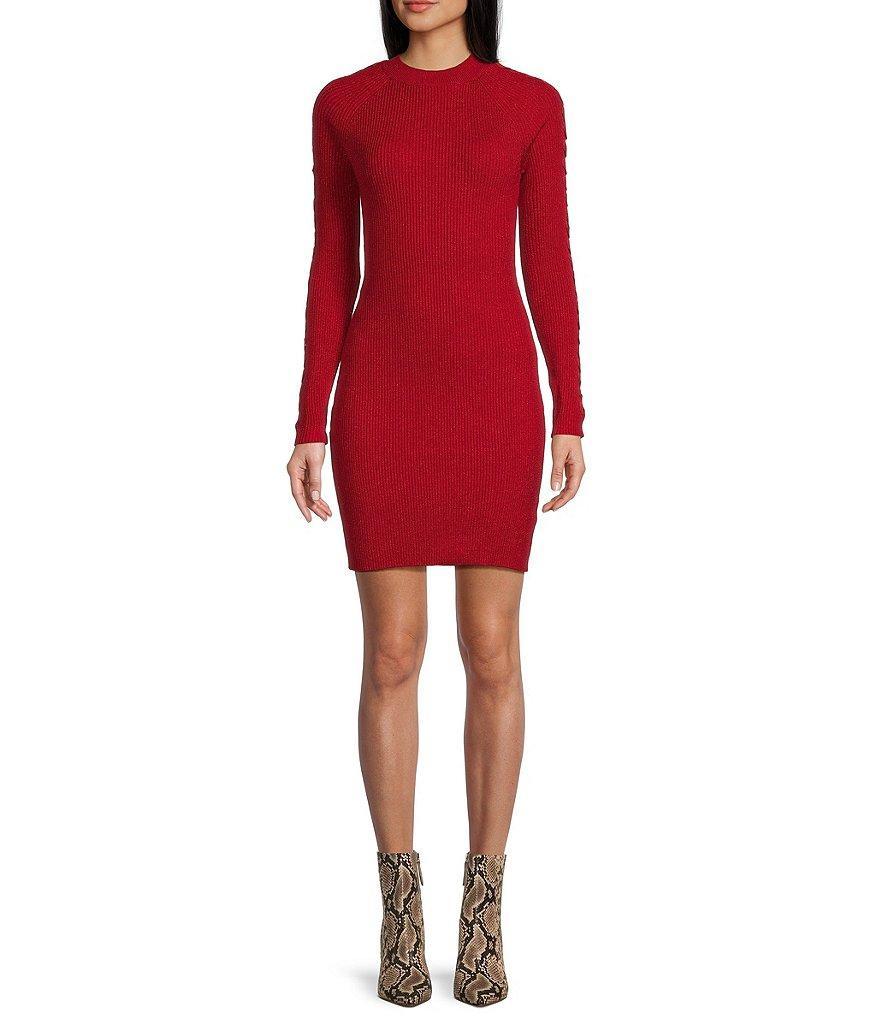 I.N. San Francisco Braided Long Sleeve Mock Neck Bodycon Dress Product Image