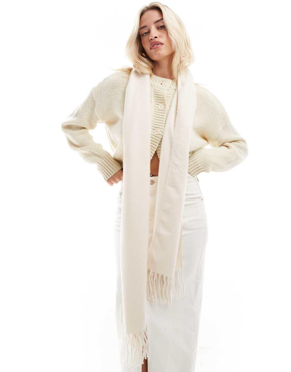 ASOS DESIGN woven tassels scarf in cream product image