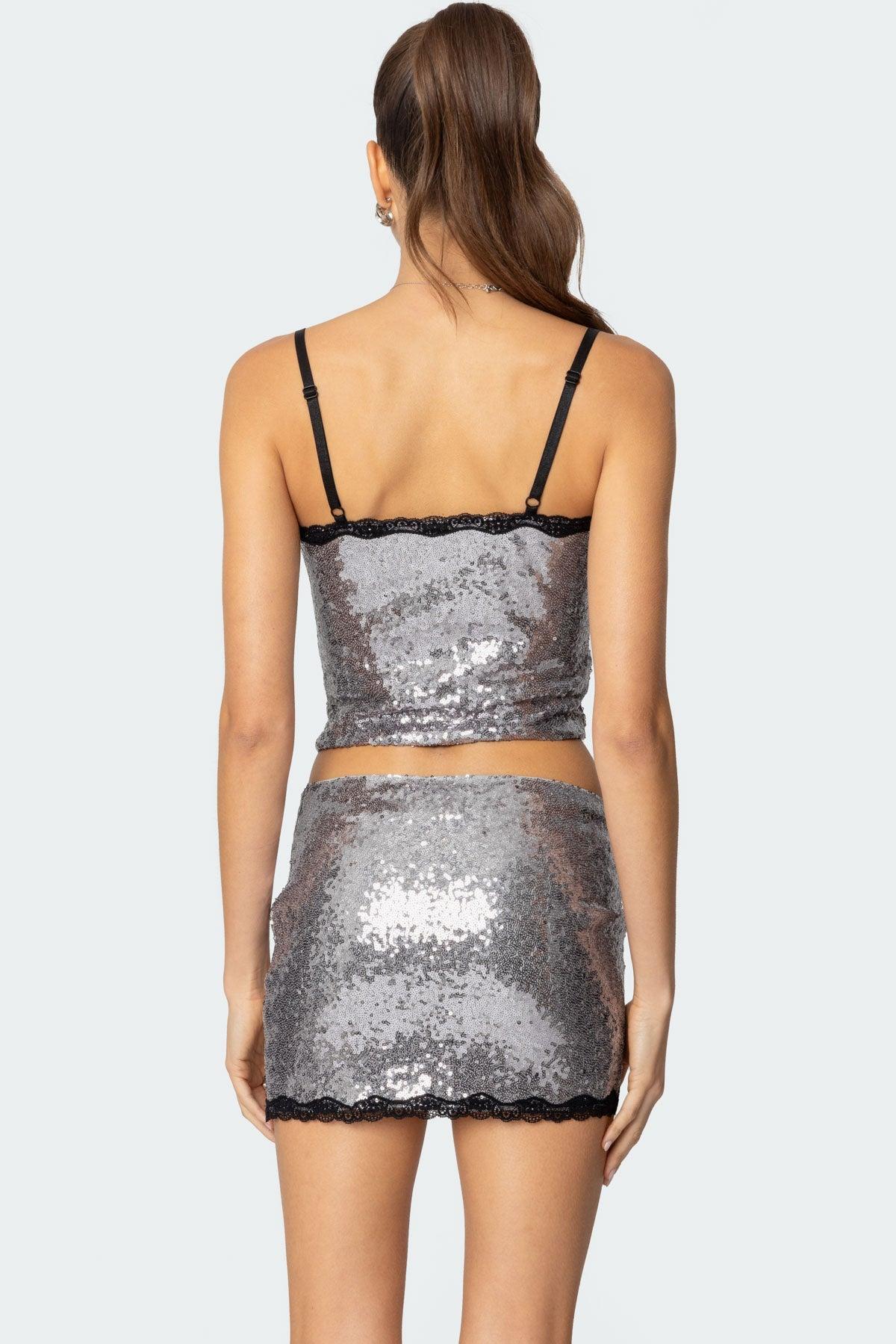 Revel Lace Trim Sequin Tank Top Product Image