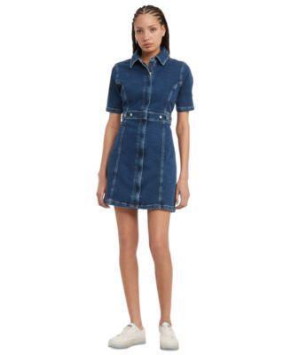 Tommy Jeans Womens Zip-Front Short-Sleeve Denim Dress - DENIM Product Image