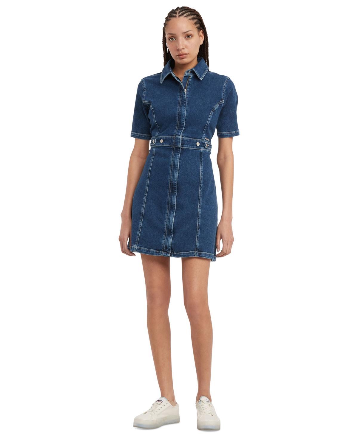 Tommy Jeans Womens Zip-Front Short-Sleeve Denim Dress - DENIM Product Image