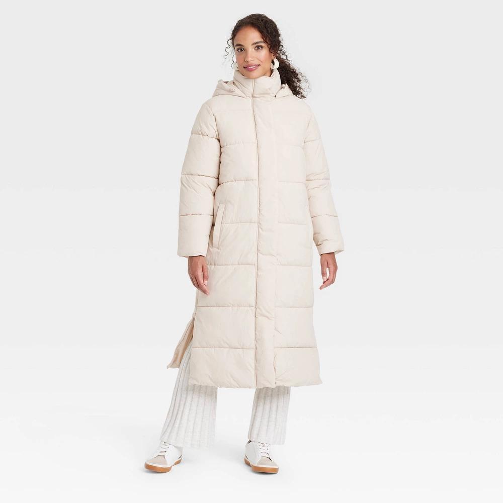 Womens Hooded Duvet Puffer Jacket - A New Day Cream XS Product Image