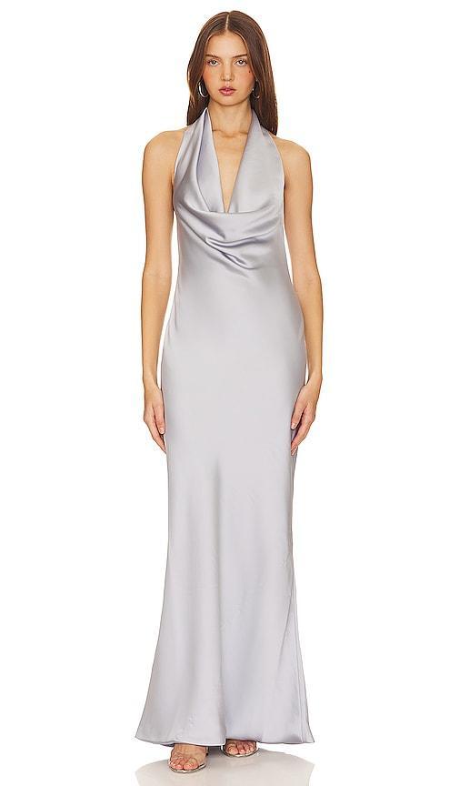 Norma Kamali Halter Drape Bias Gown in Metallic Product Image