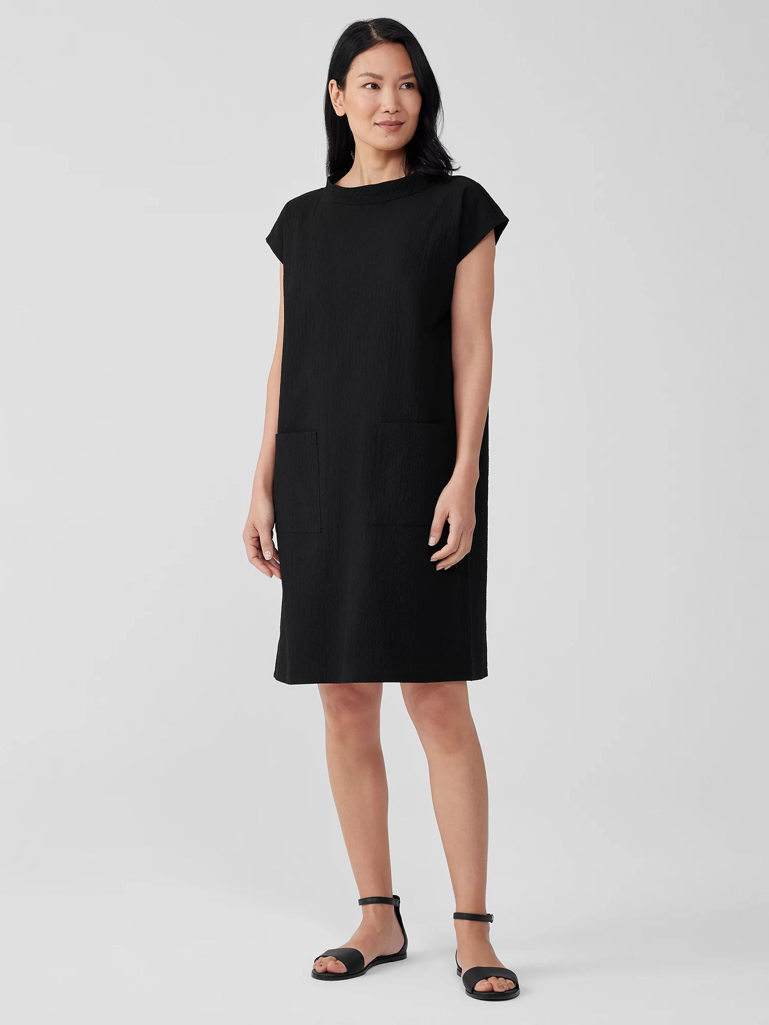 EILEEN FISHER Organic Cotton Pucker Mock Neck Dressfemale Product Image