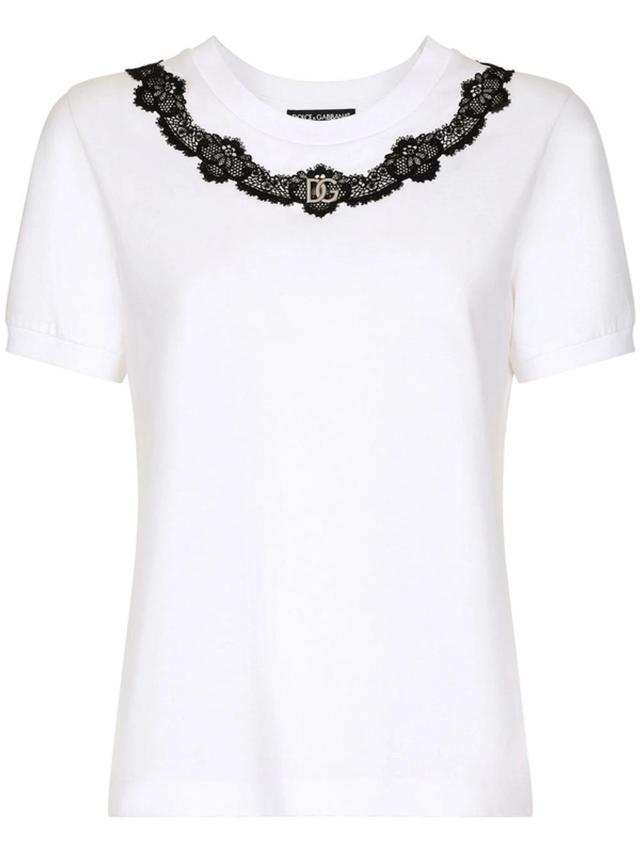 Lace-detail Short-sleeve T-shirt In Optic White Product Image