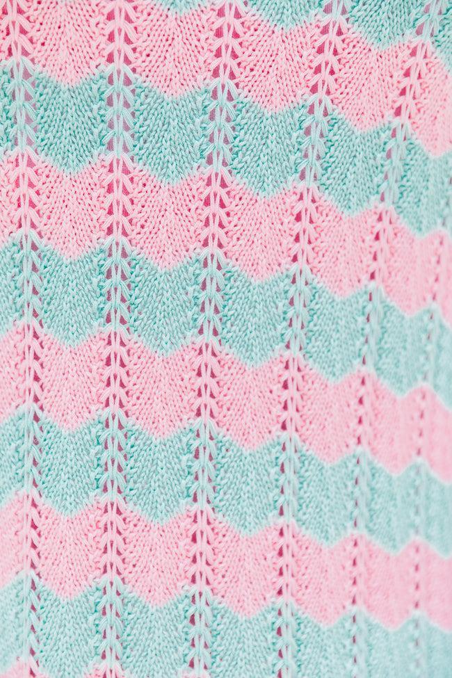 Summer Sass Pink and Mint Striped Crochet Mini Dress FINAL SALE Product Image