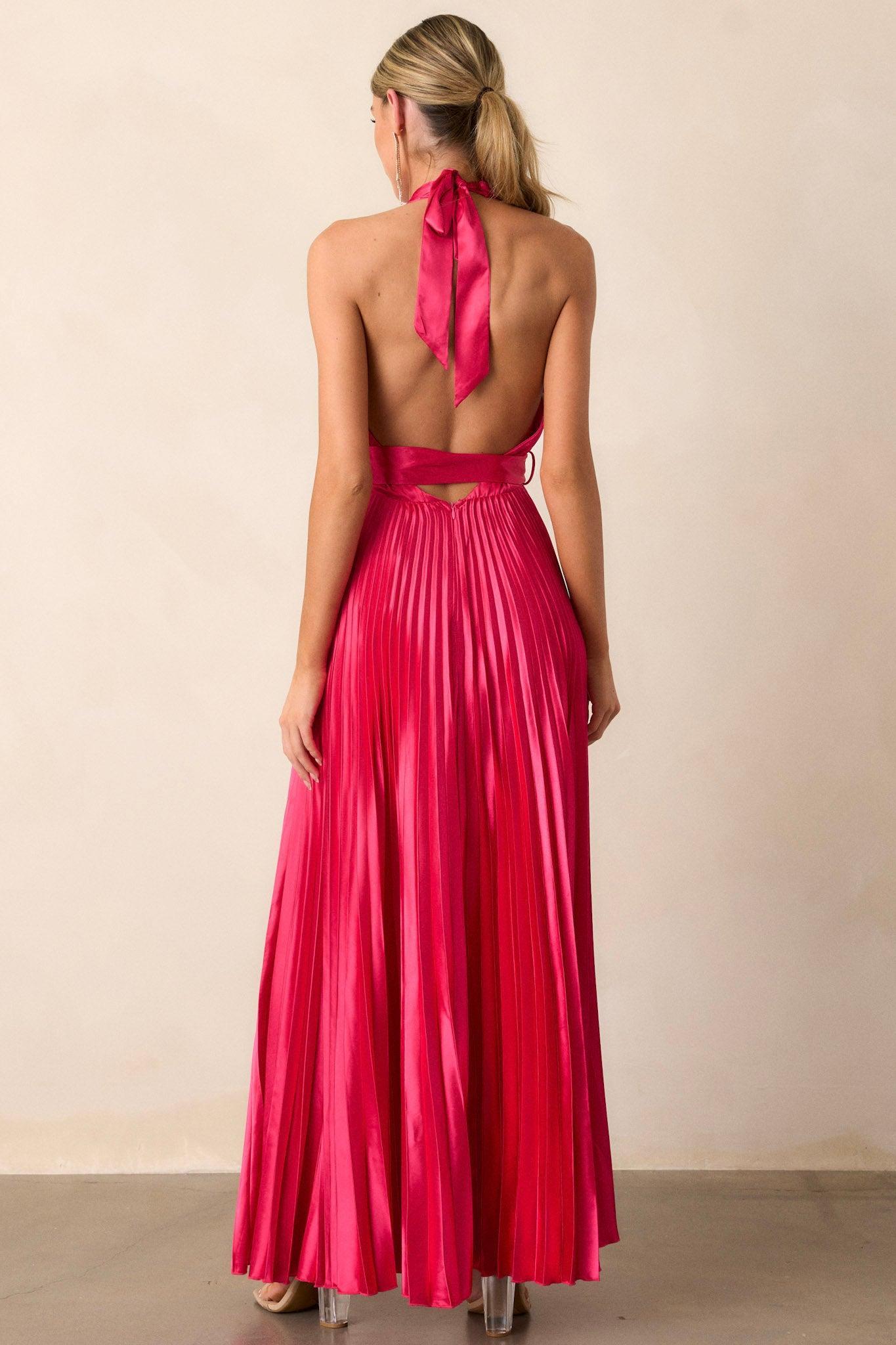 Runaway Icon Magenta Pink Pleated Halter Maxi Dress Product Image