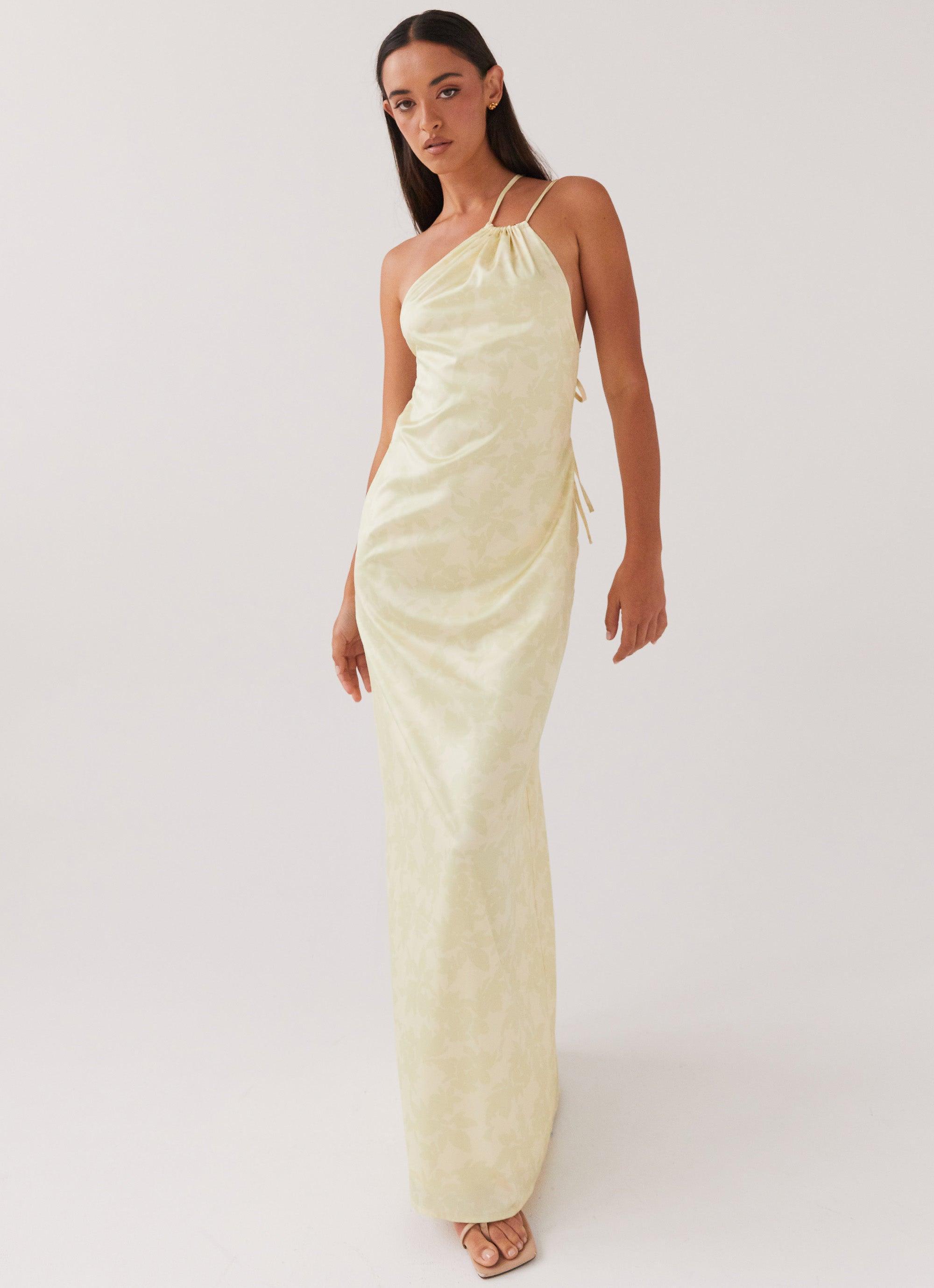 Liliana One Shoulder Maxi Dress - Yellow Floral Product Image