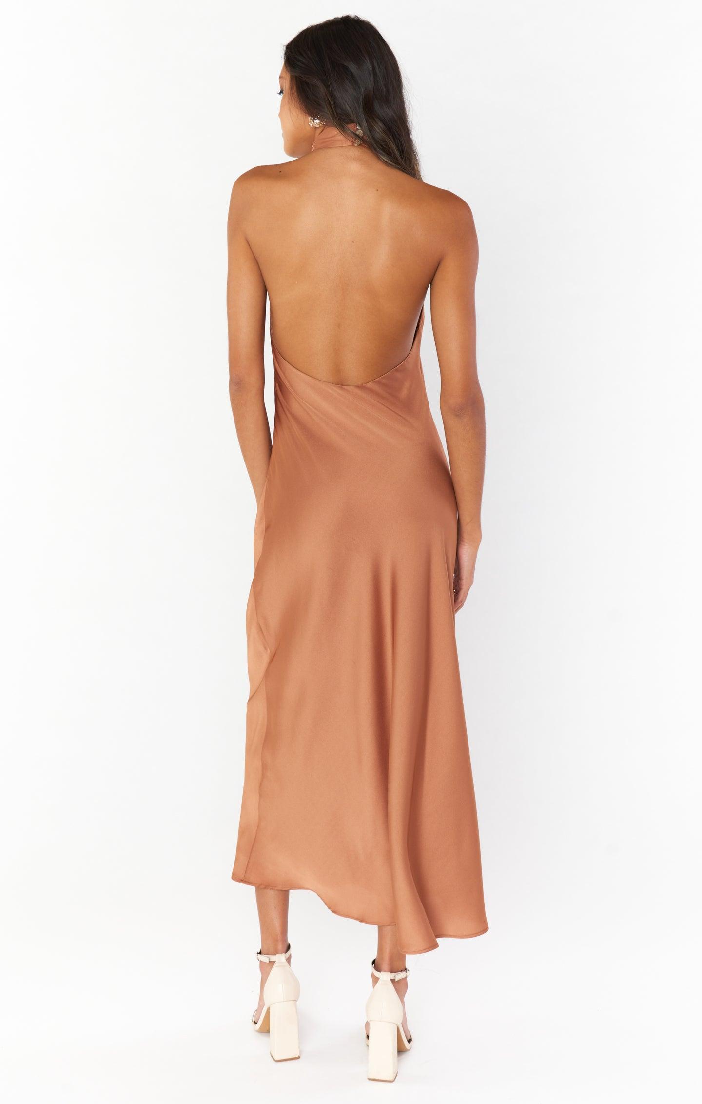 Jasmine Halter Midi Dress ~ Copper Luxe Satin Product Image