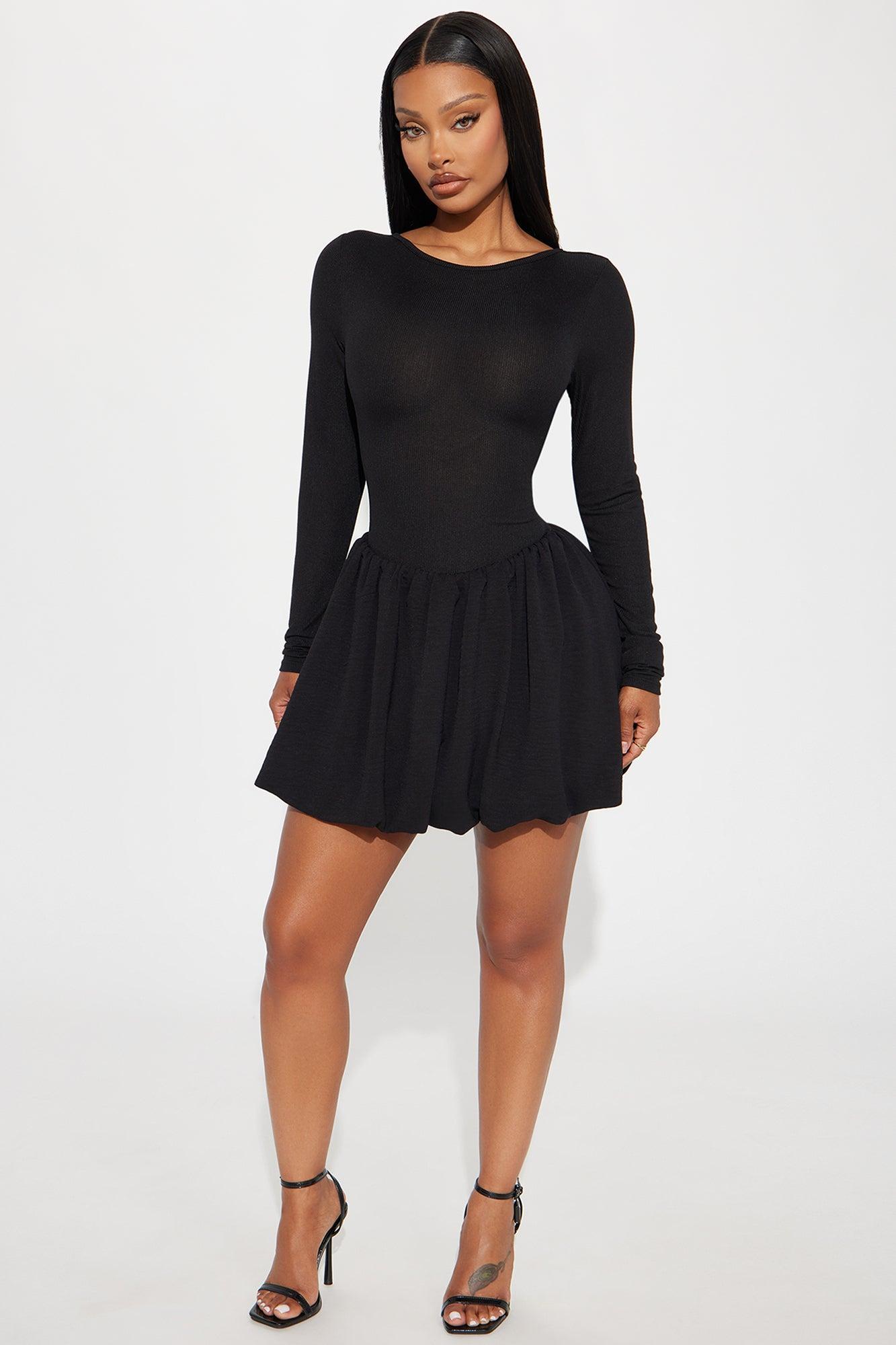 Nala Long Sleeve Bubble Mini Dress - Black product image