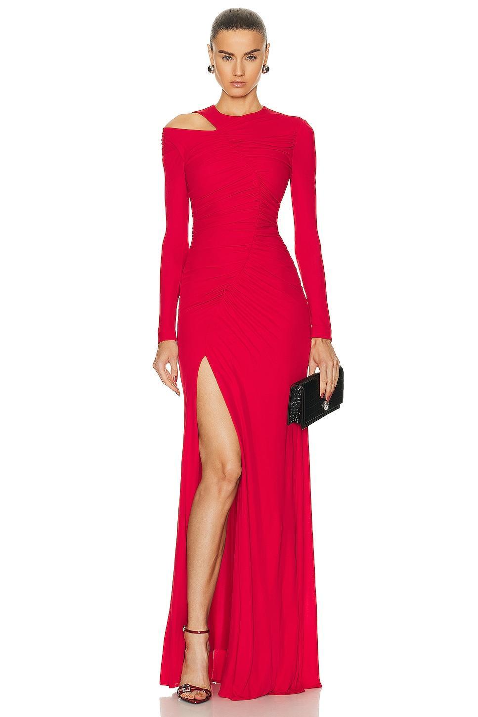 Alexander McQueen Fluid High Slit Dress Red. (also in ). Product Image