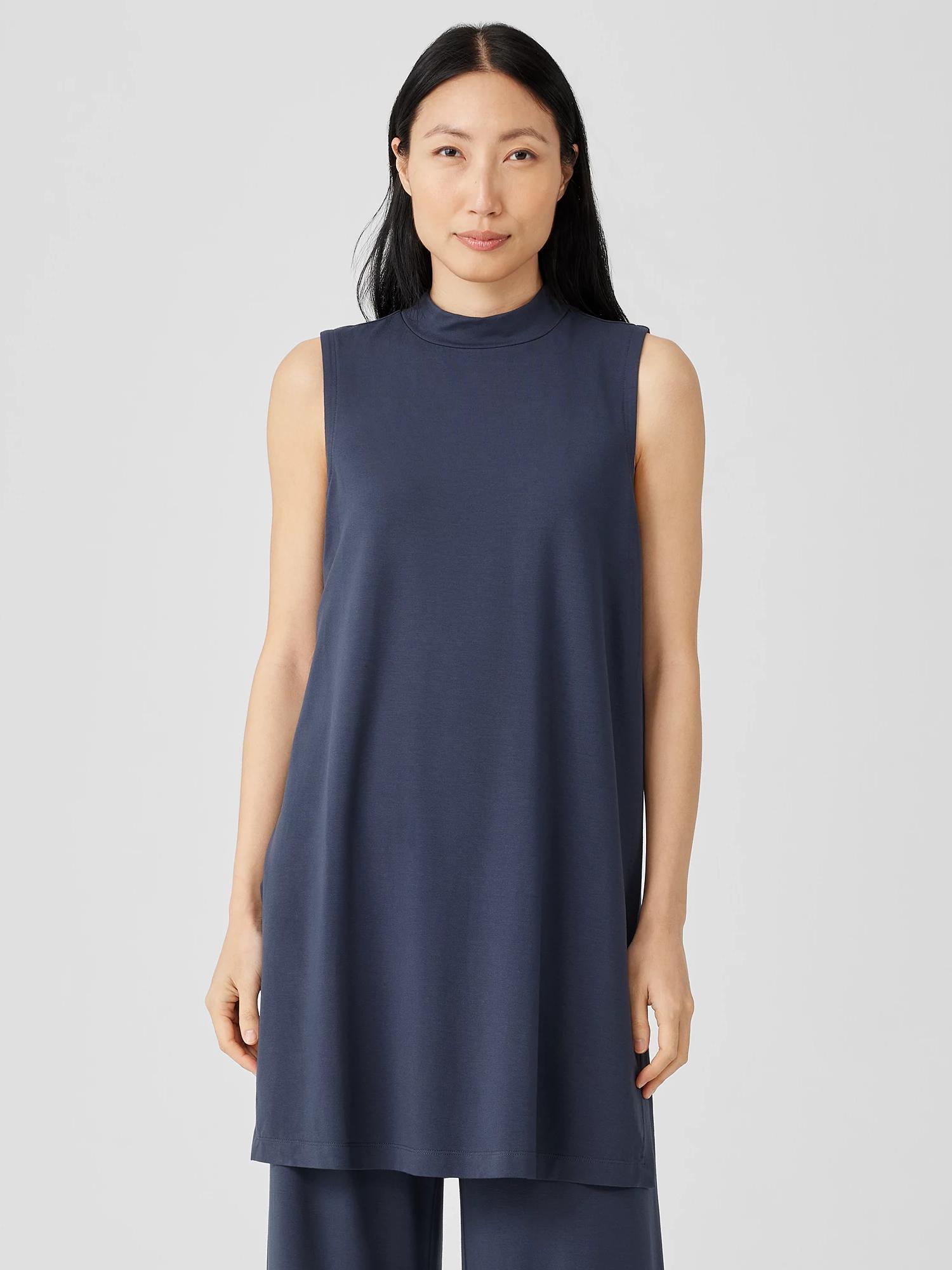 EILEEN FISHER Stretch Jersey Knit Mock Neck Long Tankfemale Product Image