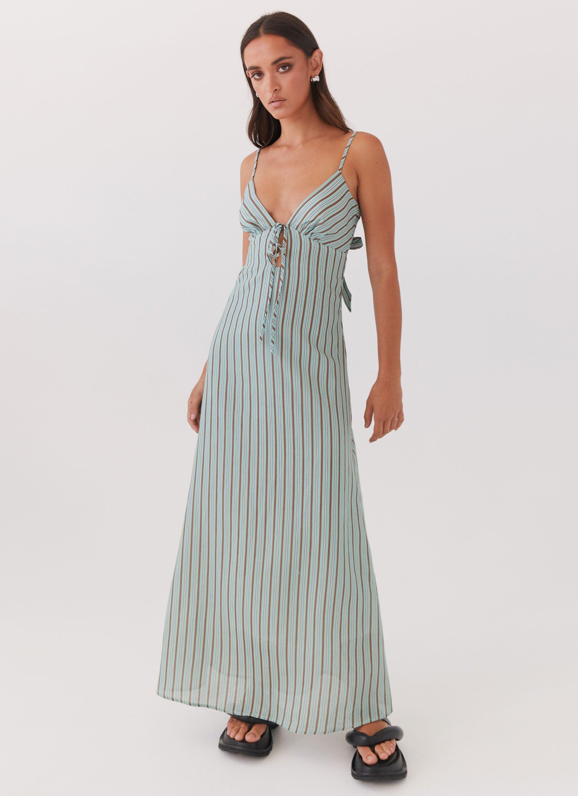 Flora Linen Maxi Dress - Coastal Stripe Product Image