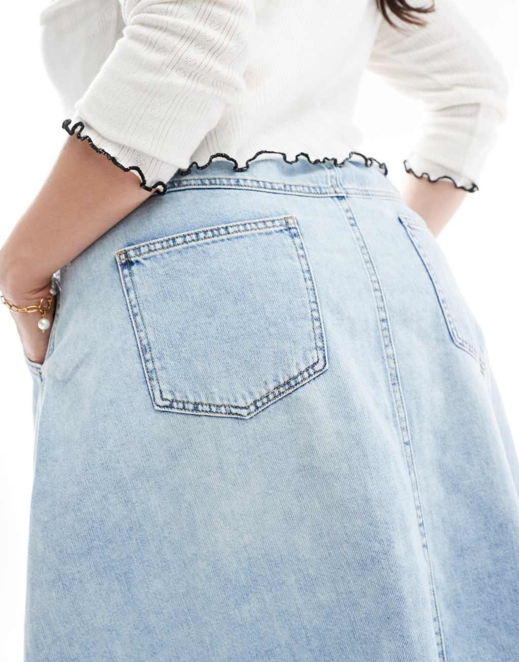 ONLY Curve denim midi skirt in light wash  Product Image