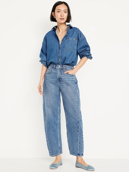 High-Waisted Barrel Ankle Jeans Product Image