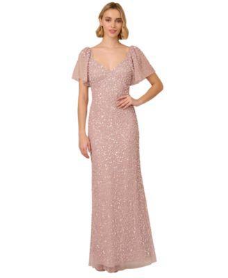 Adrianna Papell Womens Beaded Sequin Mesh Gown Product Image