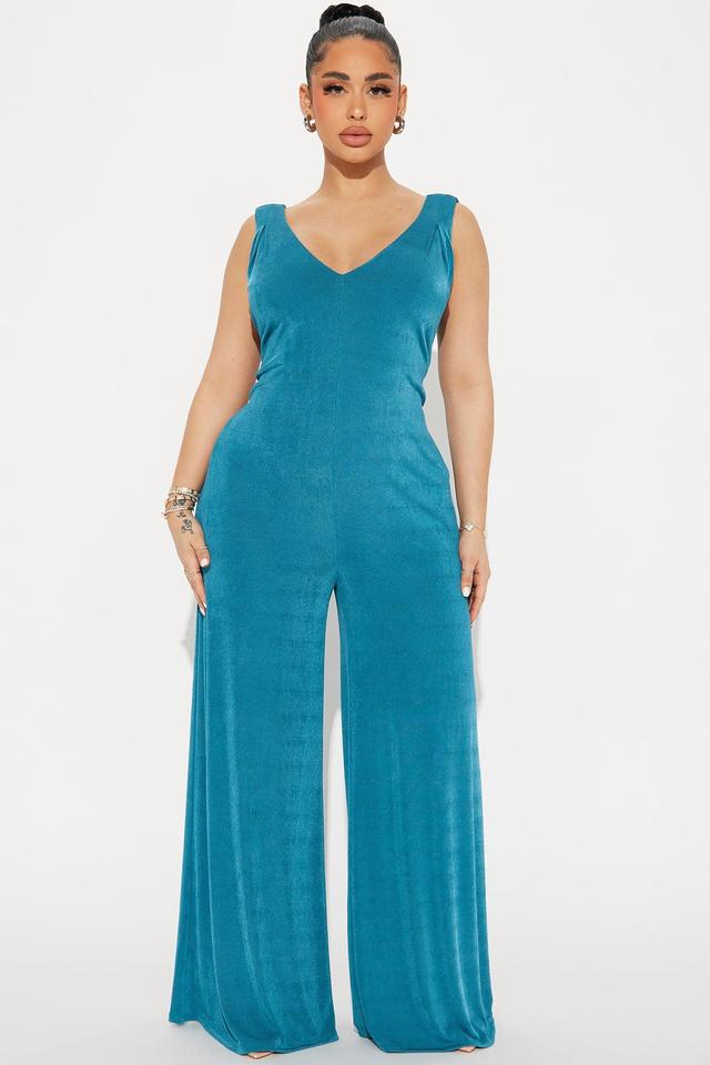 Keep It Going Slinky Jumpsuit - Teal Product Image