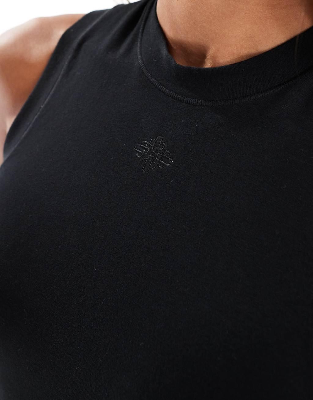 The Couture Club soft touch emblem high neck tank top in black Product Image