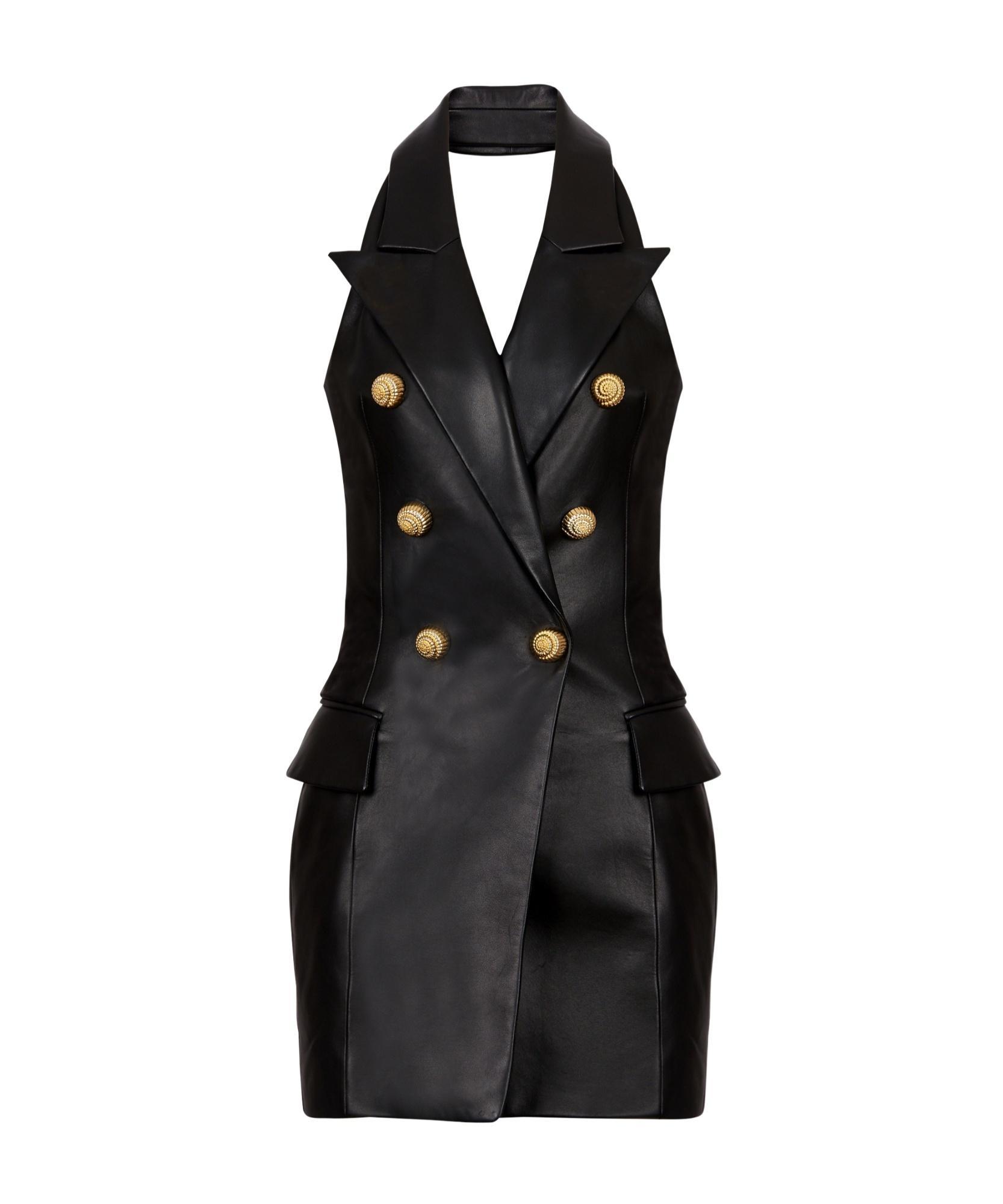 BALMAIN Leather Halterneck Dress In Black Product Image