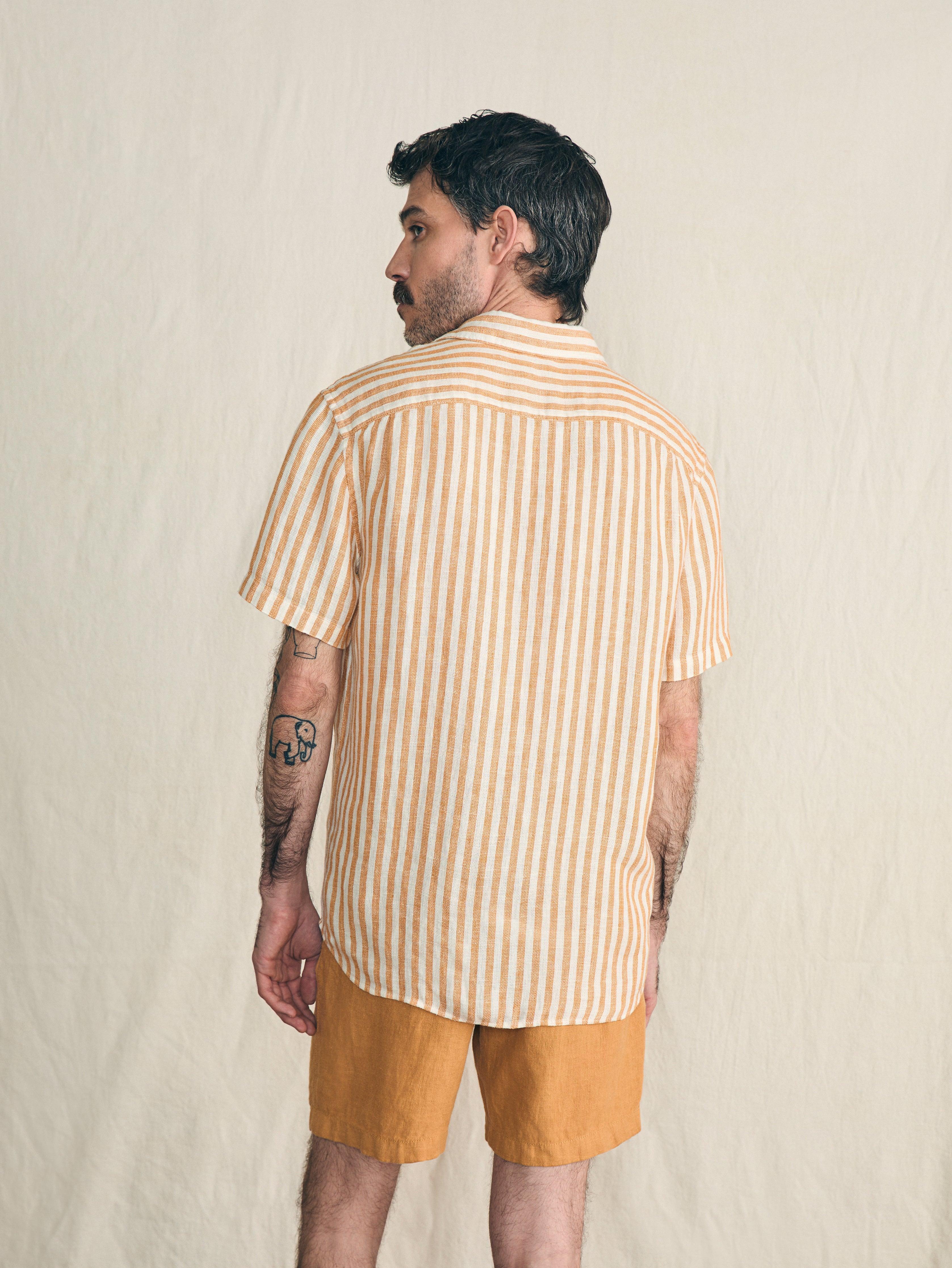 Short-Sleeve Palma Linen Shirt - Gold Ivory Stripe Male Product Image