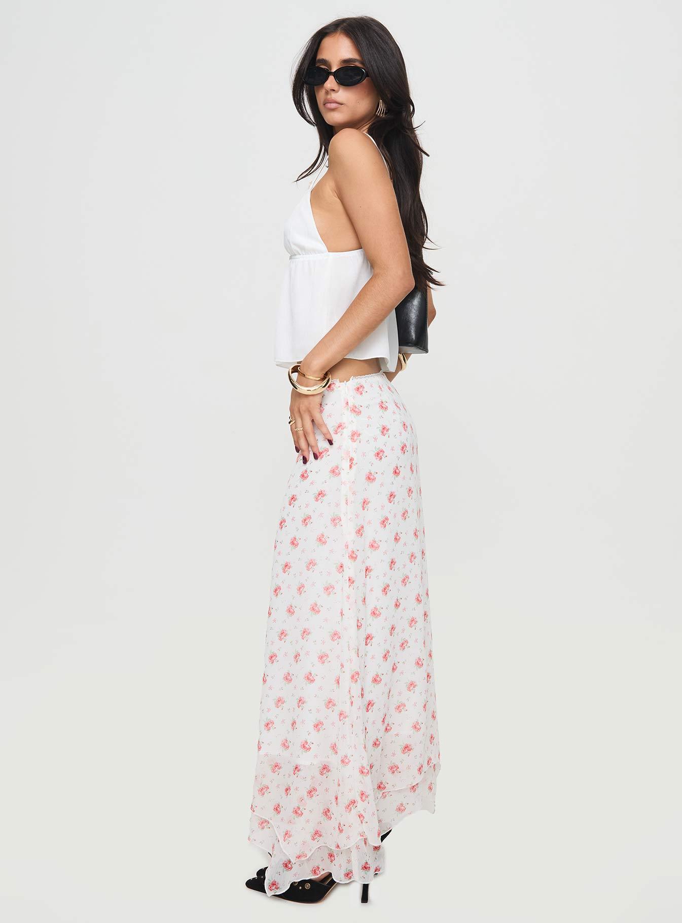 Dancing In A Field Maxi Skirt Pink Floral Product Image