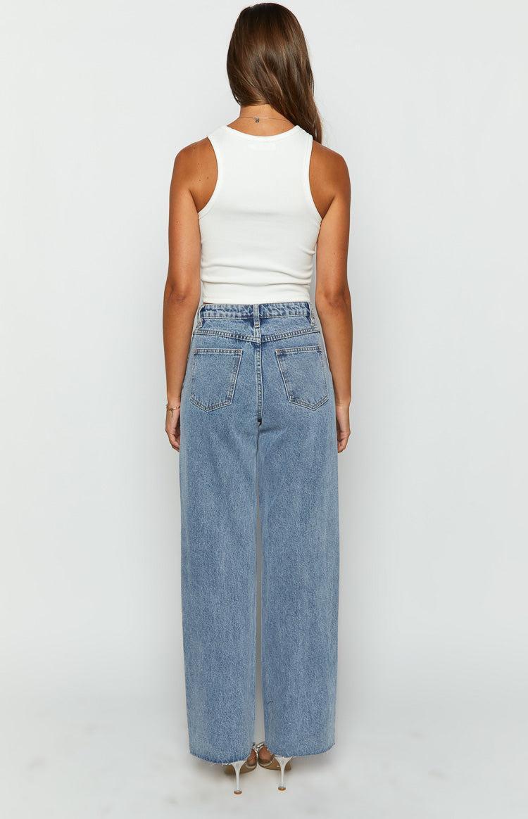 Gem Diamante Trim Wide Leg Denim Jeans Product Image