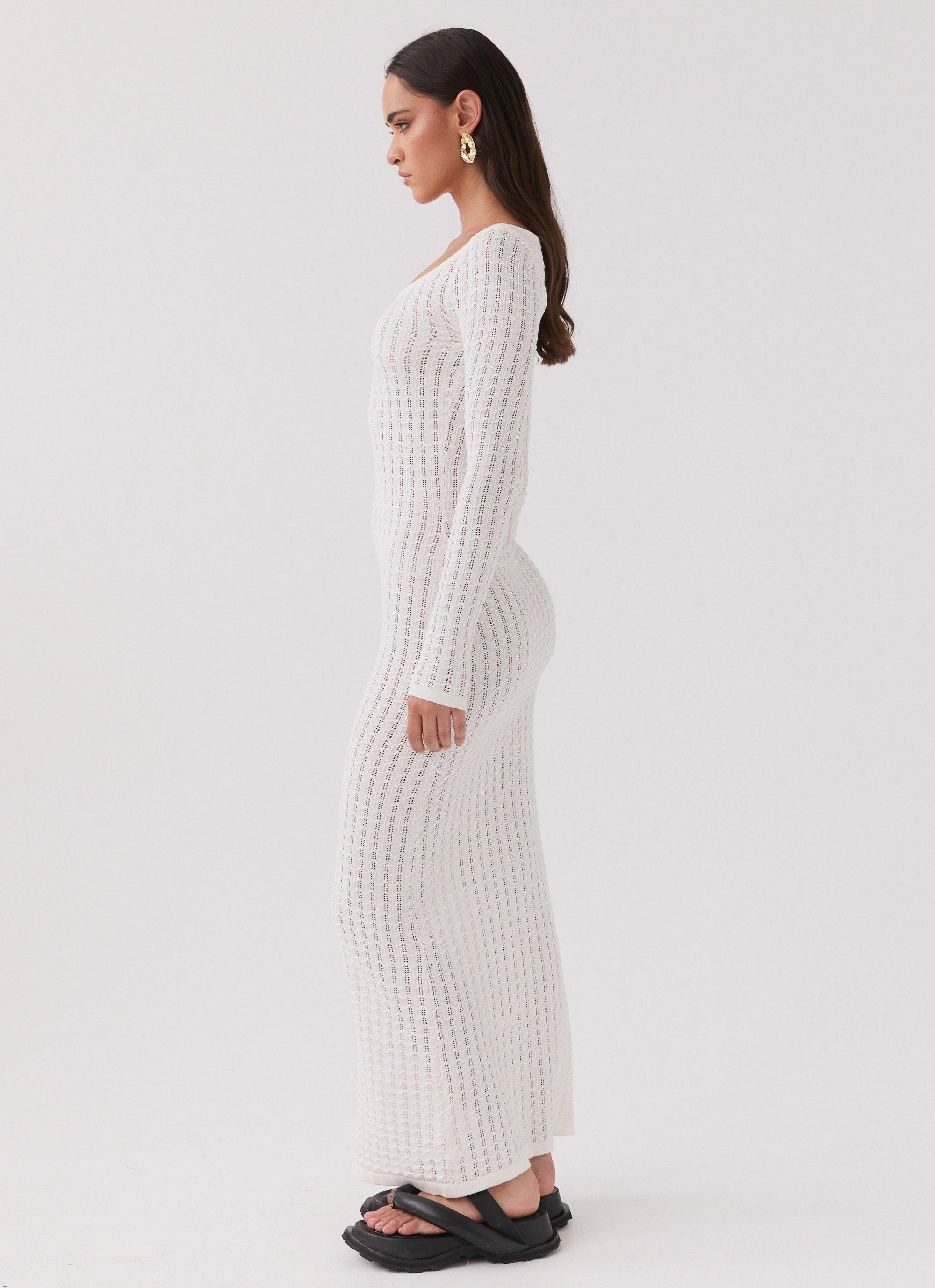 Crystal Cascade Knit Maxi Dress - White Product Image