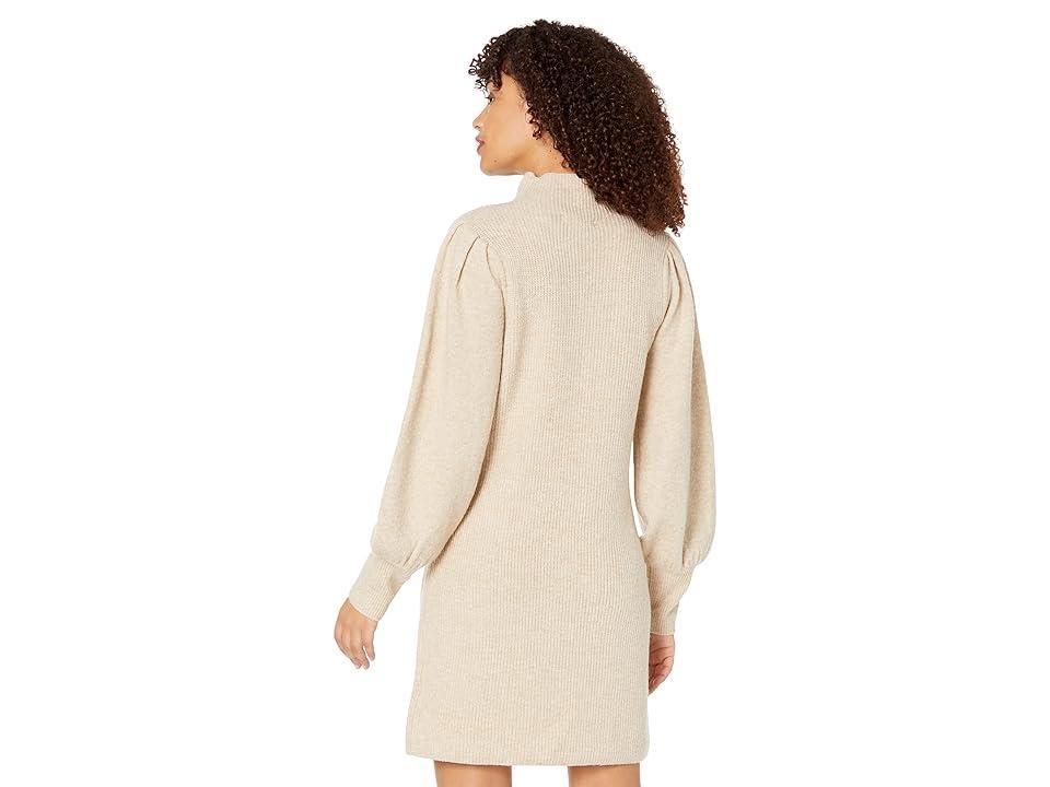 Madewell Mock Neck Puff Sleeve Mini Sweaterdress (Heather Stone) Women's Clothing Product Image