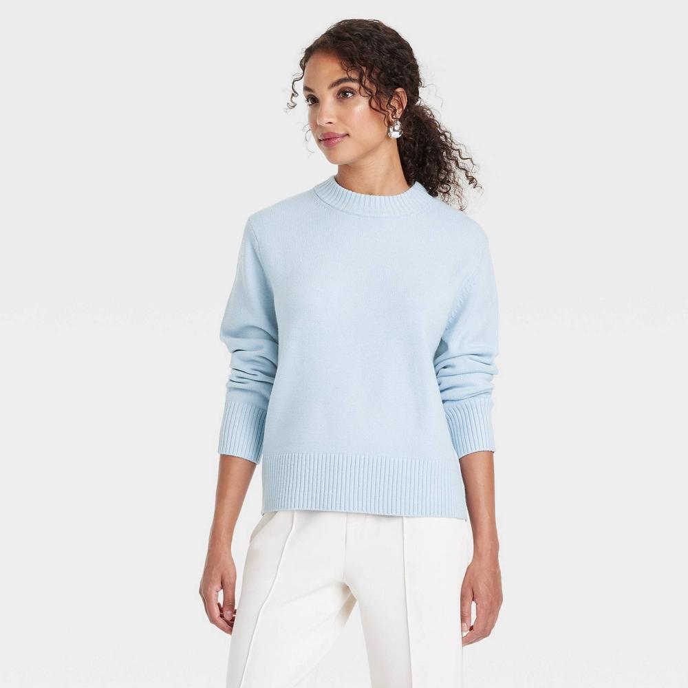 Women's Crewneck Pullover Sweater - A New Day™ Light Blue M Product Image