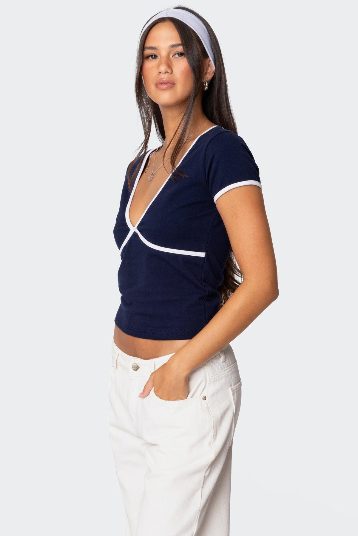 Alicia Contrast V Neck Top Product Image