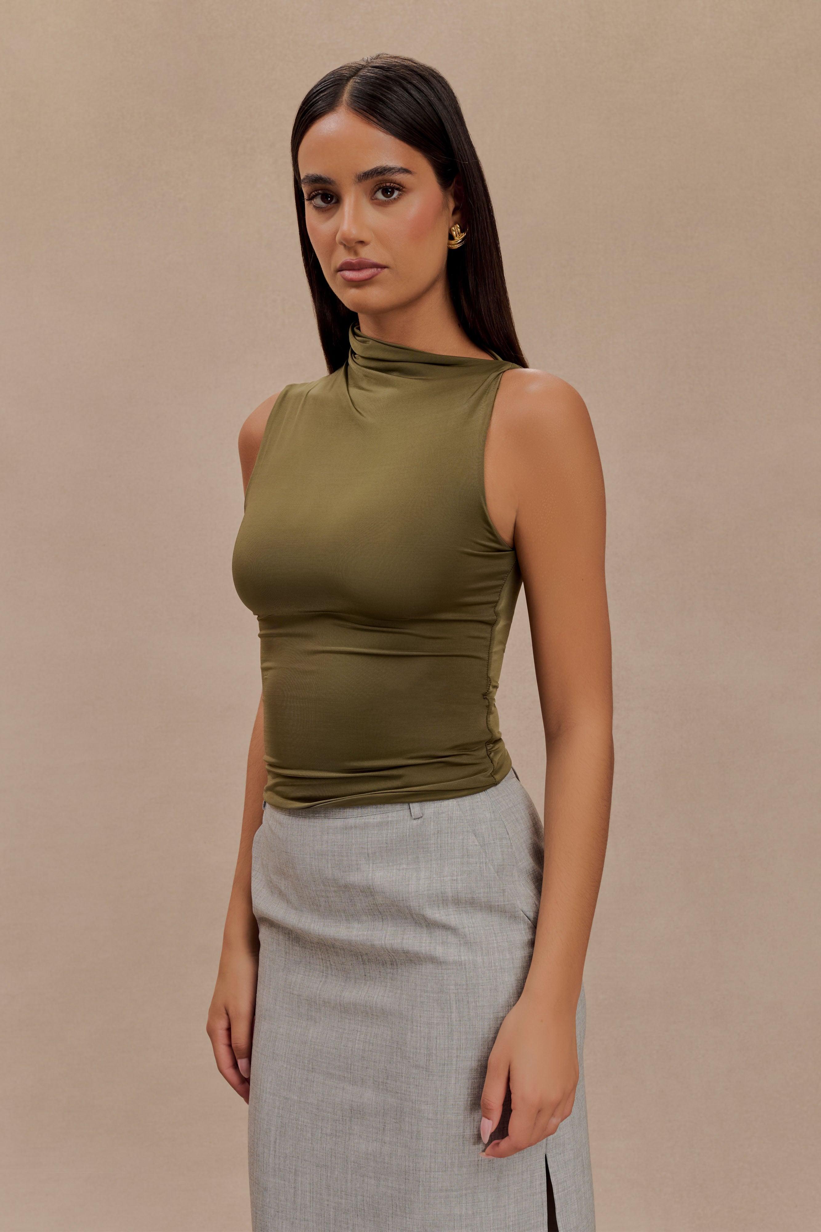 Hadleigh Sleeveless Slinky Top - Dark Olive Product Image