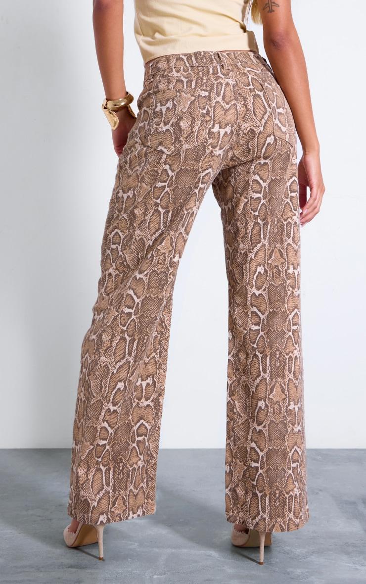 Brown Snake Print Wide Leg Jeans Product Image