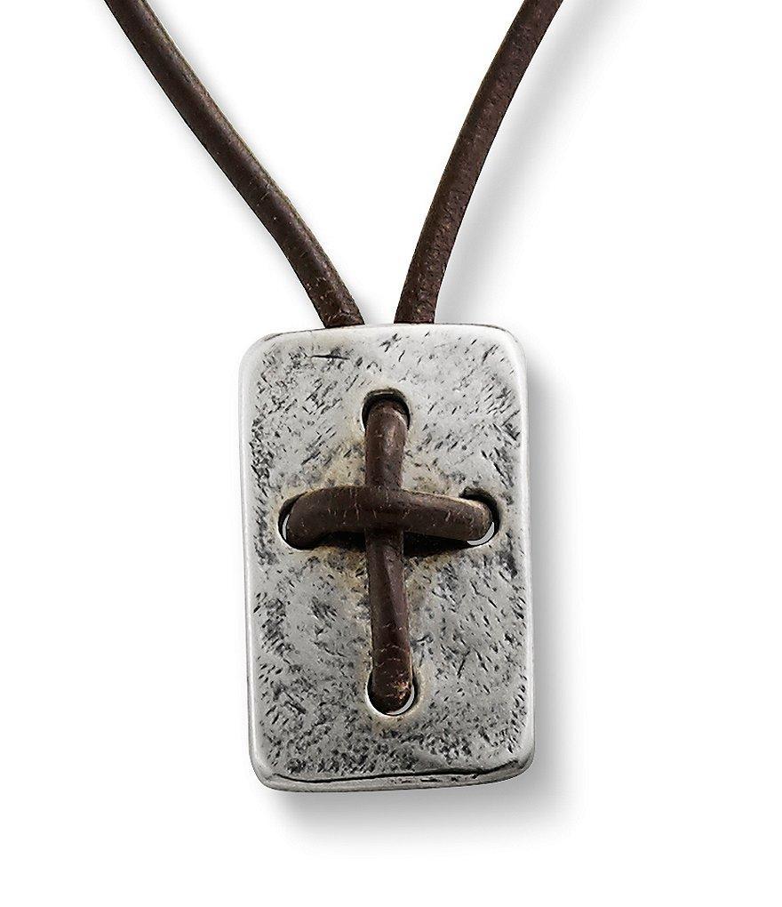 James Avery Sterling Silver Hand Knotted Leather Cross Shield Necklace Product Image