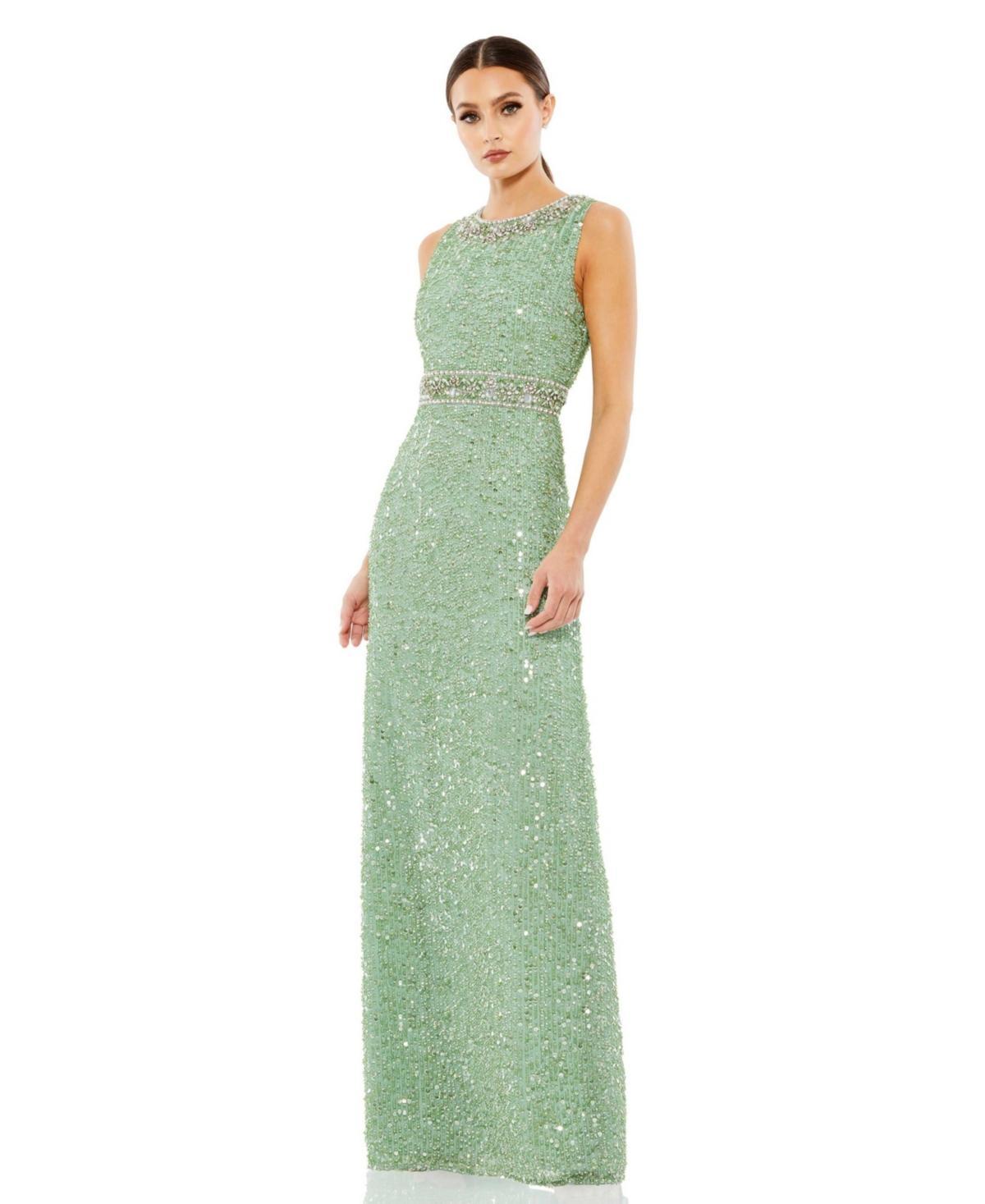 Womens Sequined Sleeveless Embellished Neckline Gown Product Image