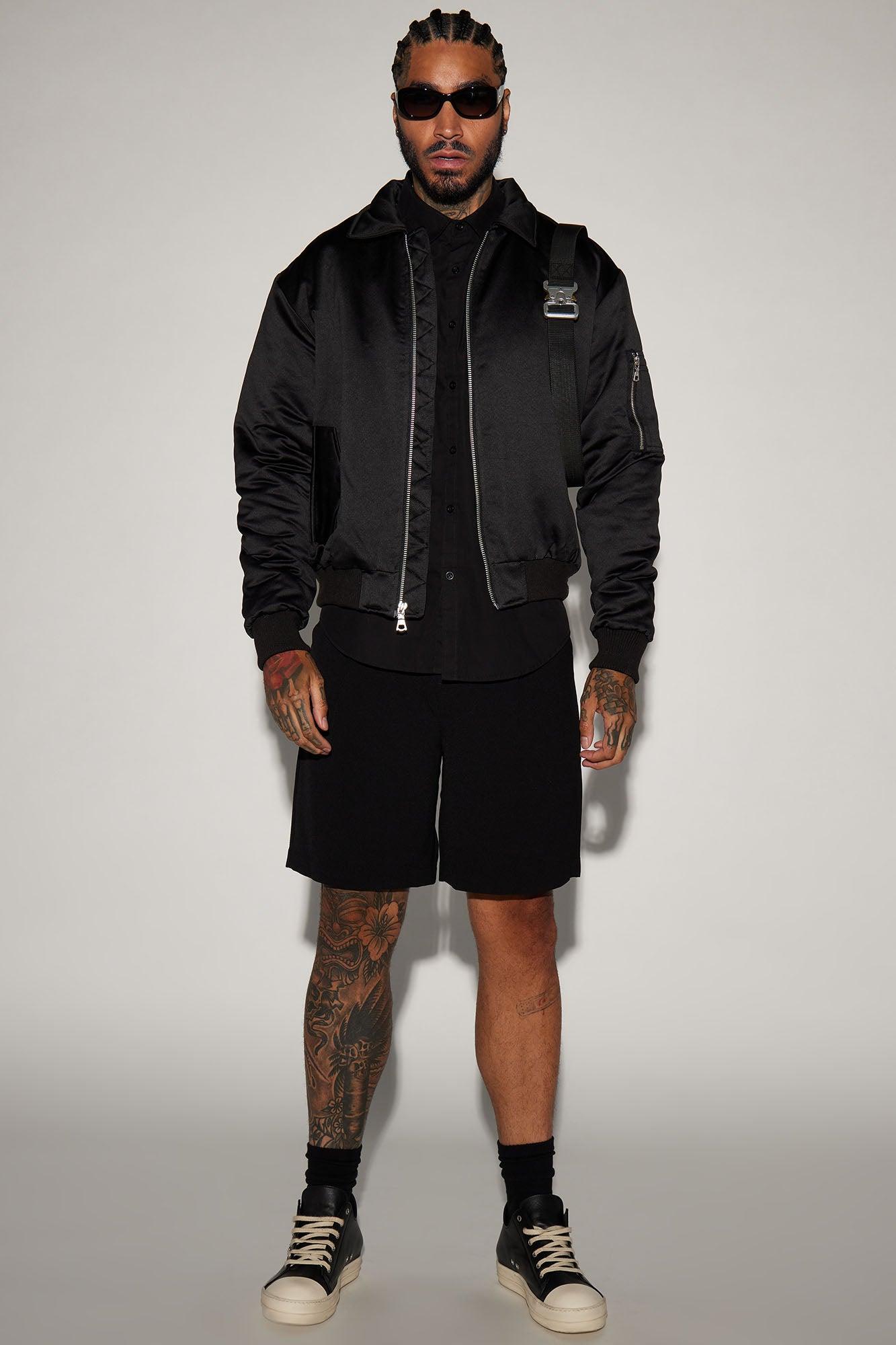 Lux Collared Bomber Jacket - Black Product Image