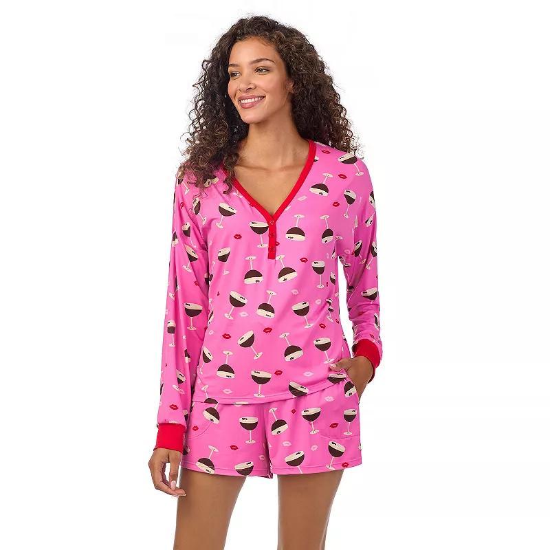 Womens Beauty Sleep Social Pajama Long Sleeve Henley Top & Pajama Shorts Set, Girls Product Image