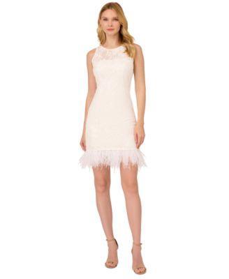 Adrianna Papell Womens Lace Feather-Trim Sheath Dress Product Image