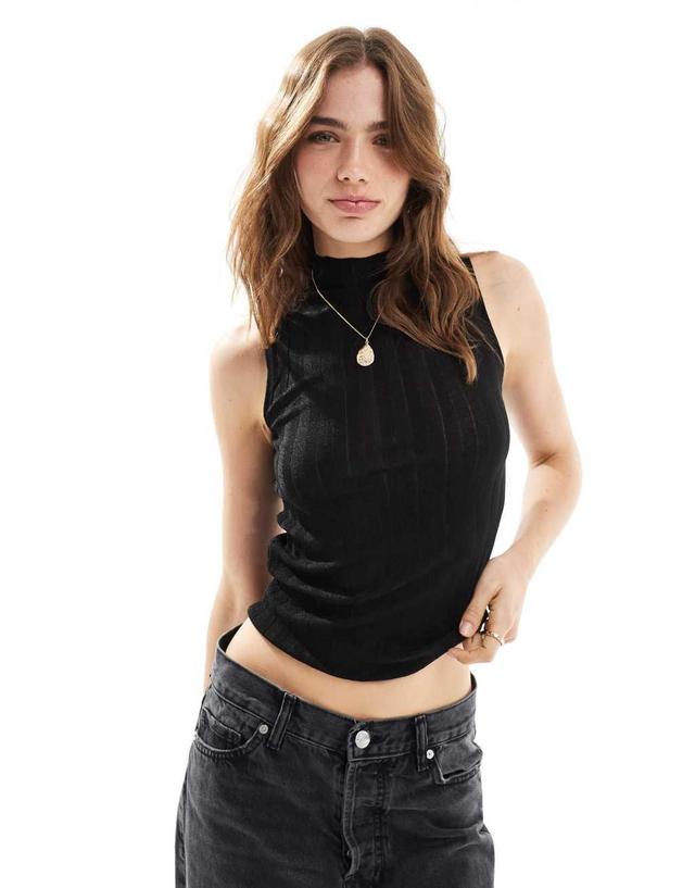 Mango sleeveless high neck tank top in black Product Image