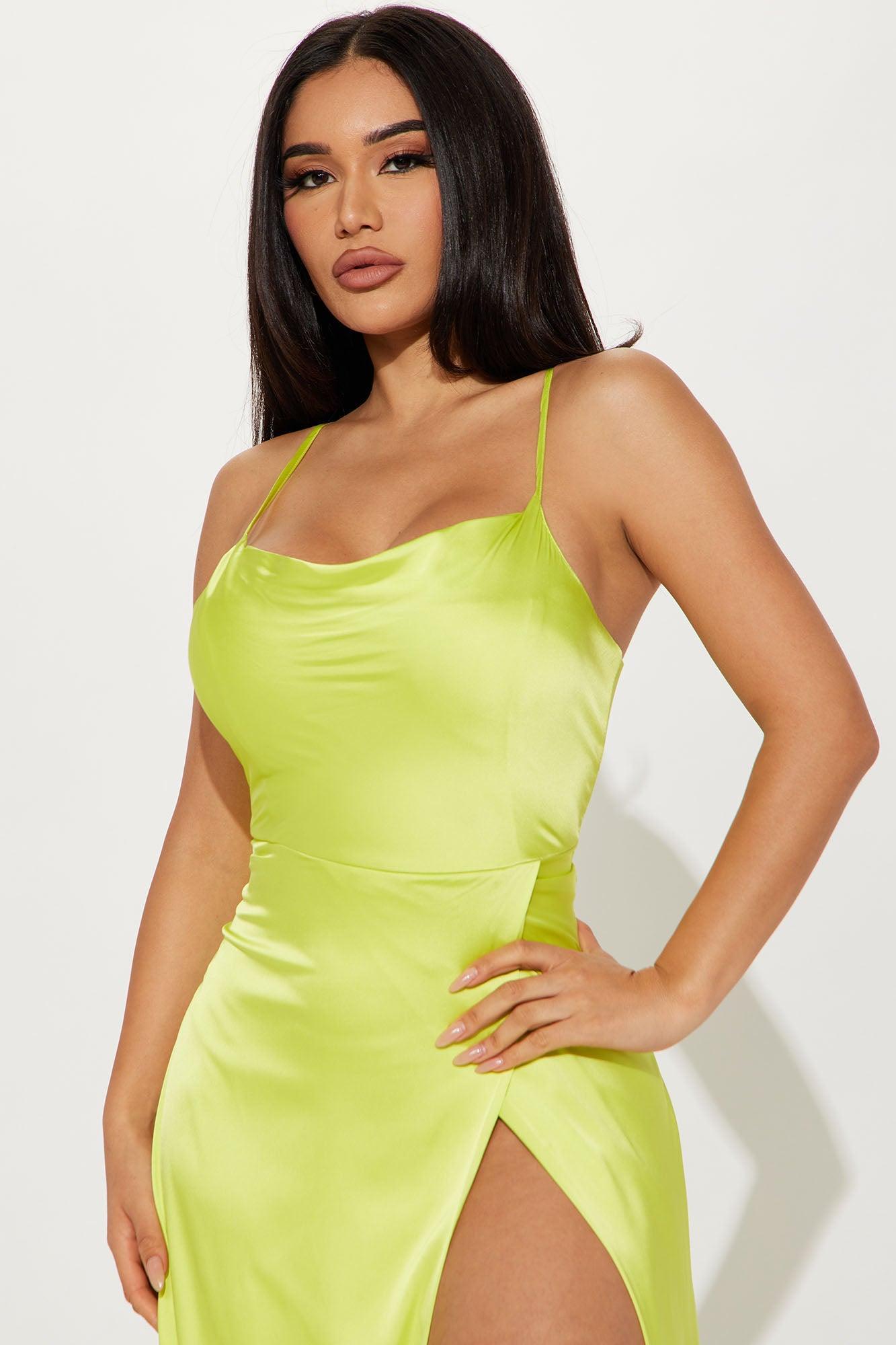 Alicia Satin Maxi Dress - Lime Product Image