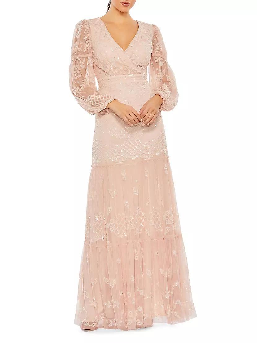 Embellished Tulle Puff-Sleeve Gown product image