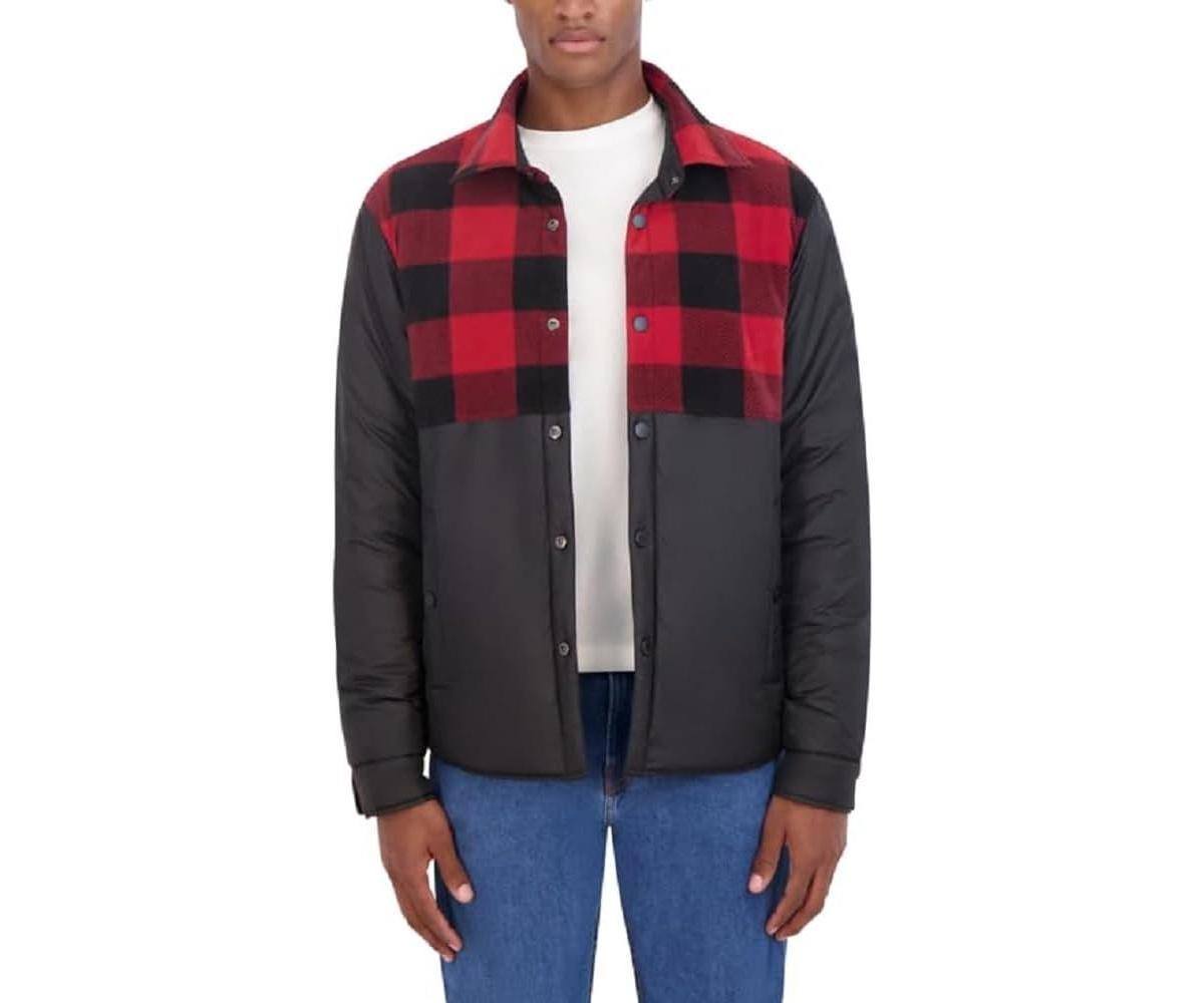 Hfx Mens Reversible Quilted Shirt Jacket Shacket with Plaid Fleece Lining Product Image