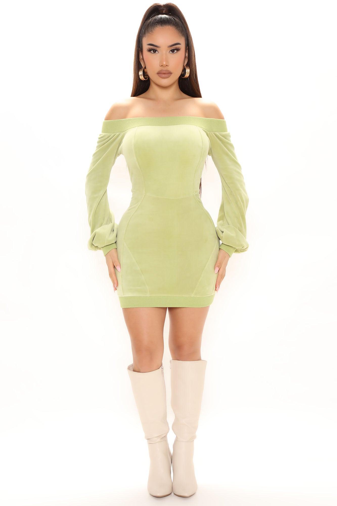 Everything Nice Velour Mini Dress - Lime Product Image