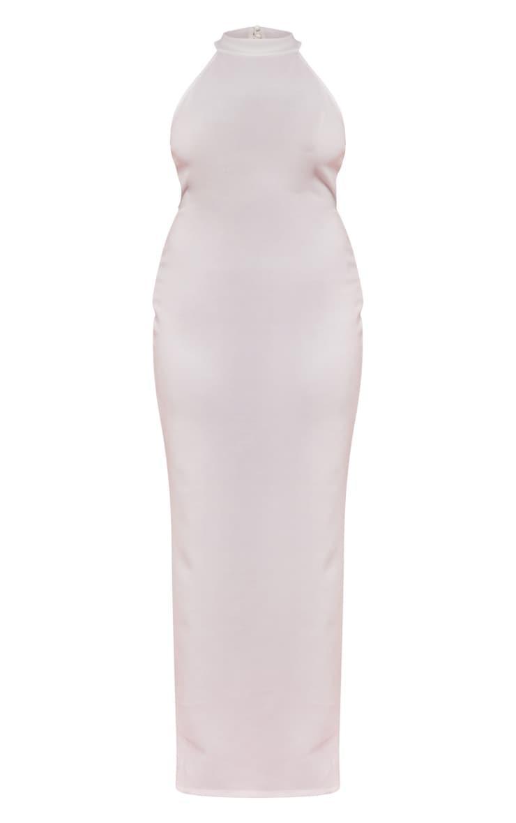 Plus Cream Scuba High Neck Cross Back Maxi Dress Product Image