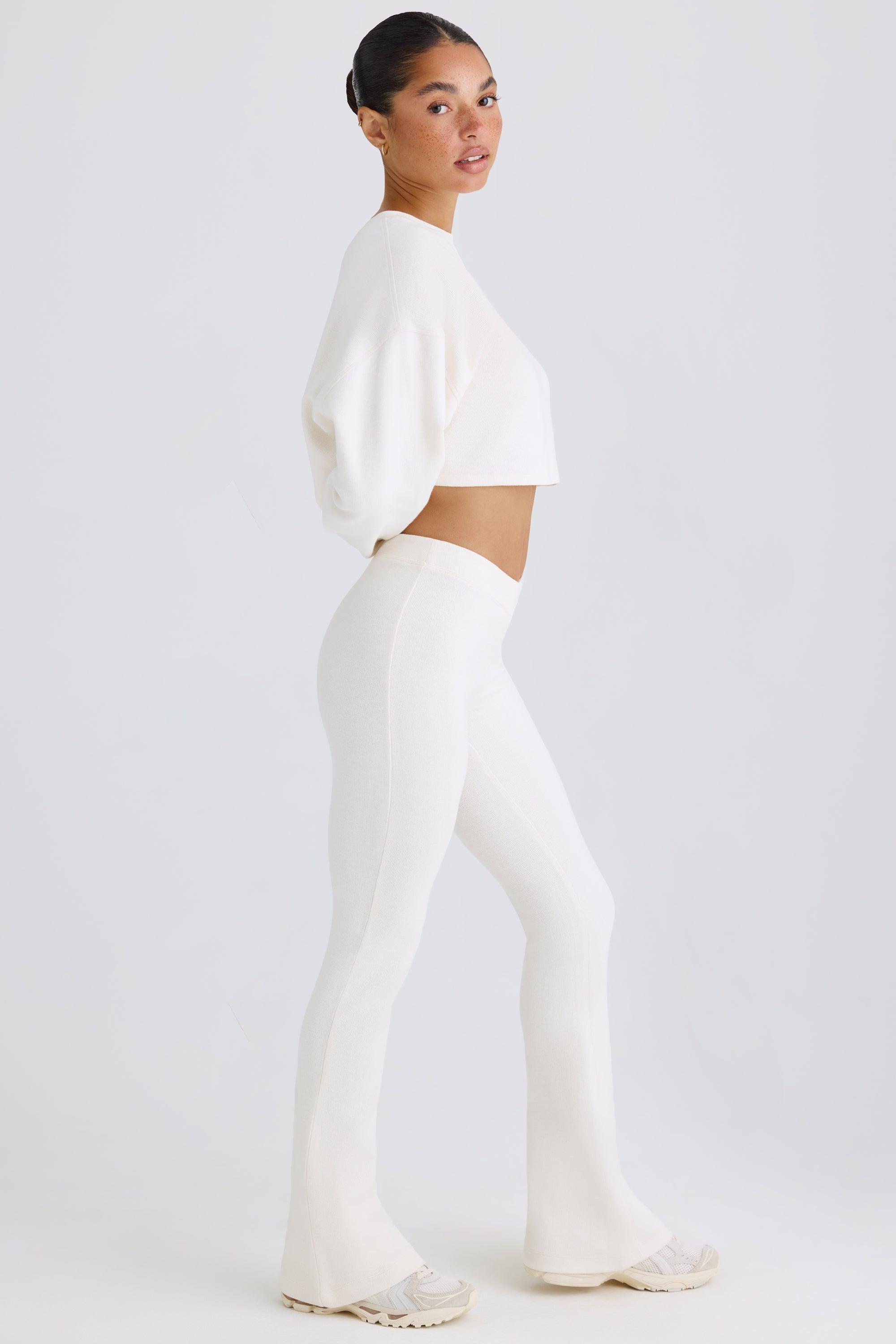 Petite Flared Trousers in White Product Image