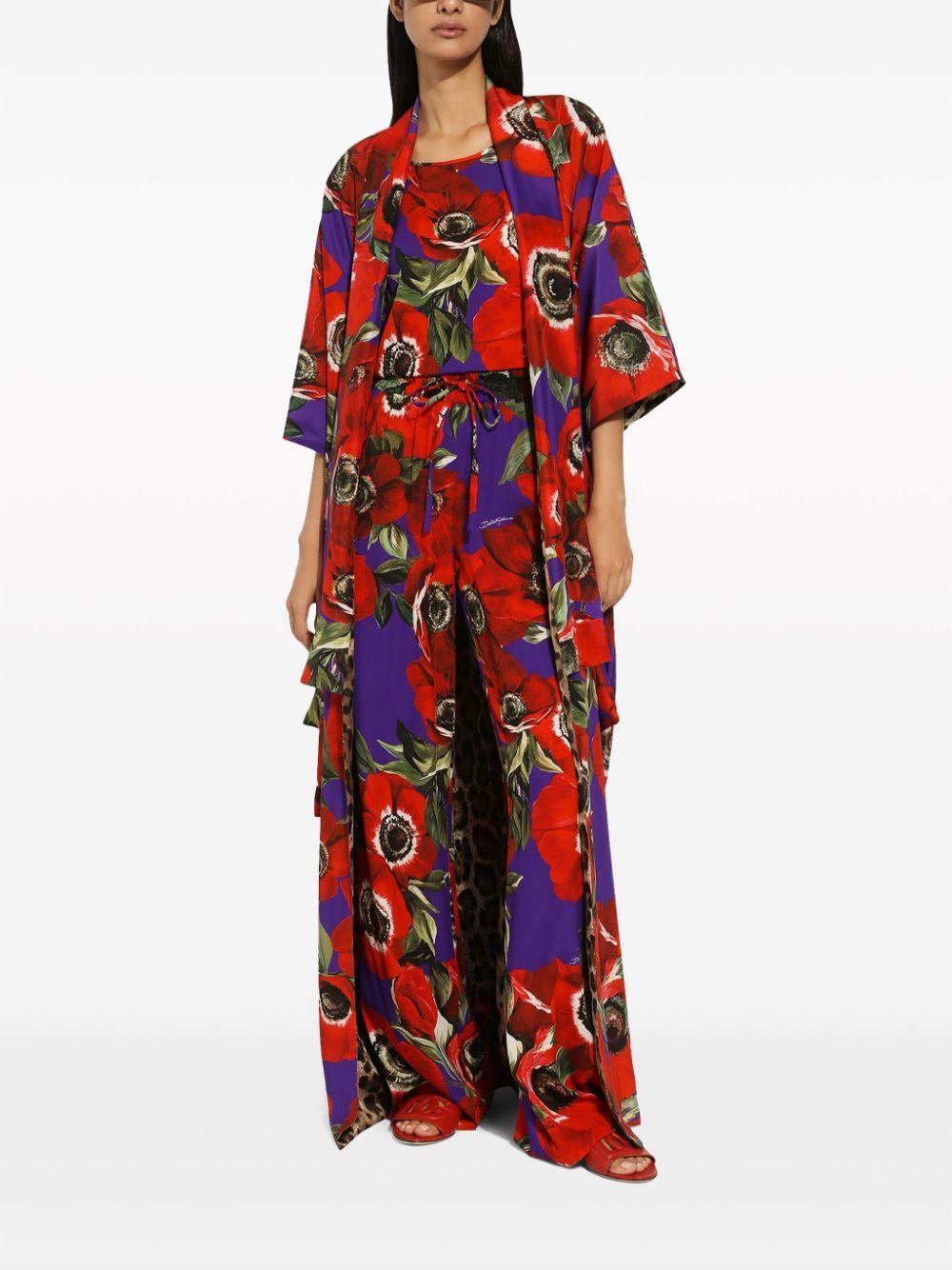 DOLCE & GABBANA Floral-print Silk Belted Coat In Rot Product Image