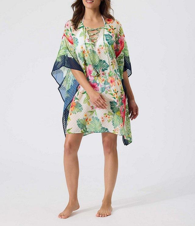 Tommy Bahama Floral Print Short Kimono Tunic Swim Cover-Up Product Image